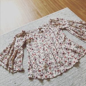 Trumpet Bell Sleeve, Crinkle Guaze Floral Peasant